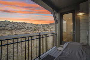 View of balcony at dusk