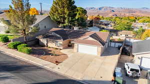 Aerial perspective of suburban area with mountains