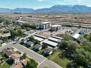 Aerial view of a mountain backdrop