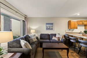 Living area featuring dark wood finished floors