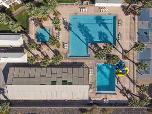 Drone / aerial view of a pool area