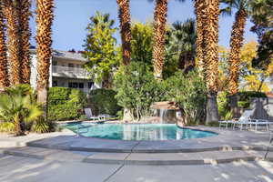 View of swimming pool with a patio