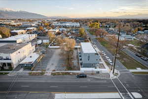 Aerial view at dusk of a mountain view and a residential view