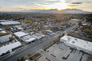 Aerial view at dusk of a mountain view