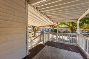 Porch with a storage shed