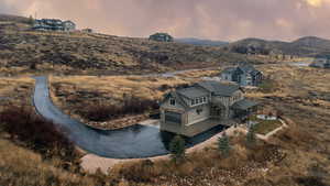 Aerial view of a mountain backdrop