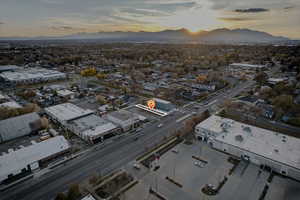 Aerial view at dusk of a mountain view