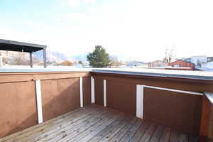 Wooden terrace with a mountain view