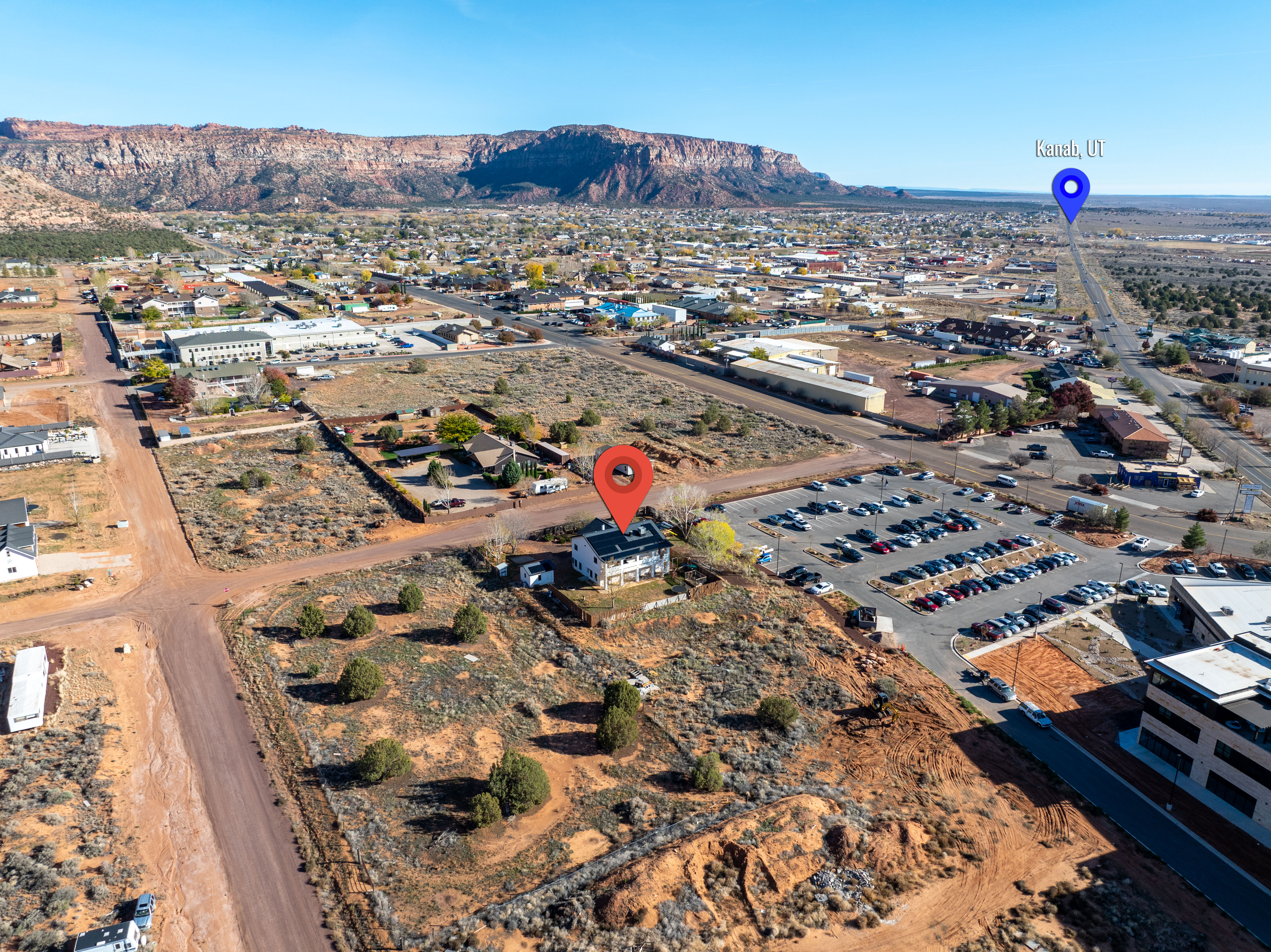 Aerial overview of property's location featuring mountains