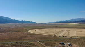 Overview of rural landscape with mountains