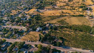 Aerial overview of property's location with large plots for crops and rural landscape