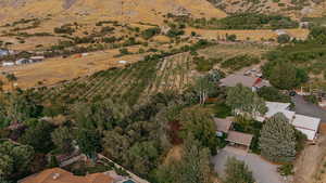 Aerial view of property and surrounding area with rural landscape and farmland