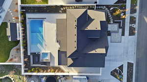 Drone / aerial view of a pool area