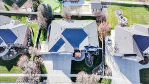 Drone / aerial view of a pool area