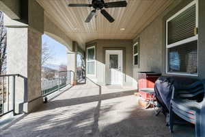 View of patio with ceiling fan
