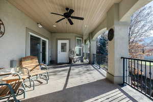 Patio / terrace featuring a ceiling fan