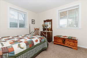 Bedroom featuring carpet floors and baseboards