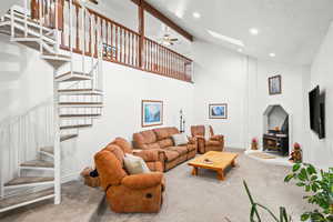 Great Room has Spiral Staircase to Loft