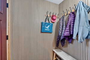 Mudroom with wooden walls