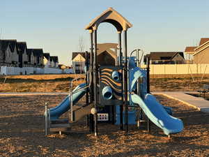 Community play area with a residential view