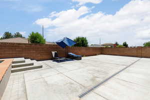 Fenced backyard featuring a patio