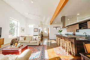 Living room featuring track lighting