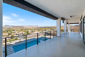 Balcony with a residential view and a mountain view