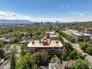 View of urban area with a mountain backdrop