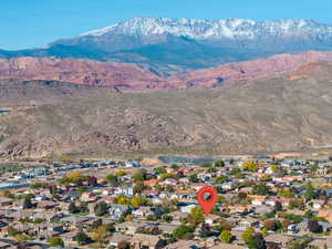 Aerial view of residential area with mountains