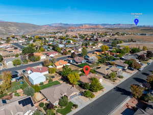 Aerial perspective of suburban area with mountains