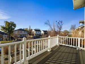 Wooden terrace with a residential view