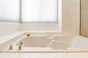 Bathroom with a jetted tub and healthy amount of natural light