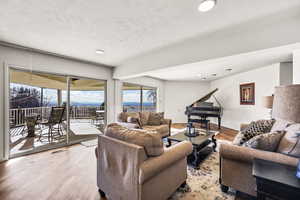 Living room featuring wood finished floors and recessed lighting