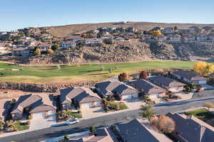 Aerial perspective of suburban area featuring a golf club