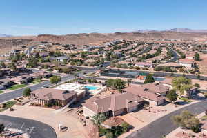 Aerial perspective of suburban area featuring mountains