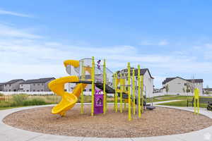 Community play area with a residential view