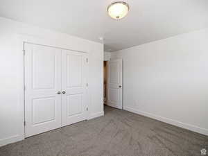 Unfurnished bedroom featuring carpet floors and a closet