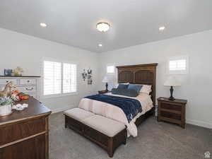 Bedroom featuring carpet flooring and recessed lighting