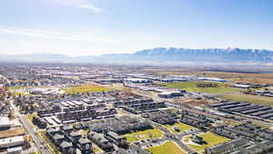 Aerial overview of property's location with a mountain backdrop