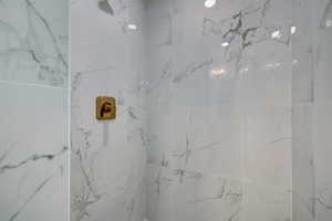 Bathroom view of a marble finish shower