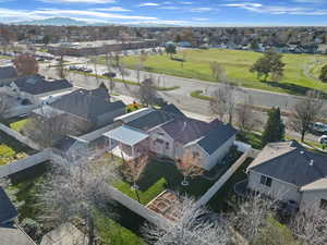 Aerial perspective of suburban area featuring mountains