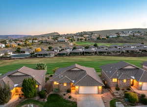 Aerial view at dusk of a residential view