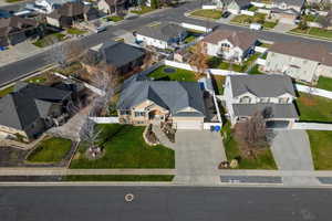 Aerial overview of property's location with nearby suburban area