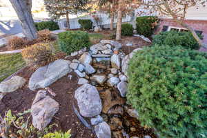 View of yard featuring a garden pond