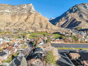 View of mountain background with nearby suburban area