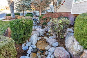 View of yard with a garden pond