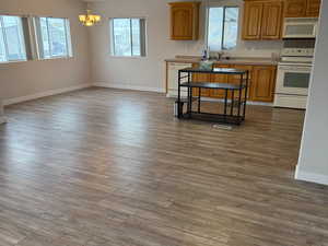 Roomy dining area with panoramic window views.