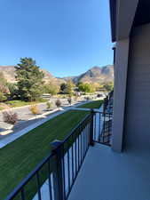 Balcony with a mountain view