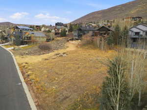 View of yard featuring a residential view and a mountain view