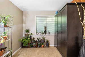 Hall with baseboards and light carpet